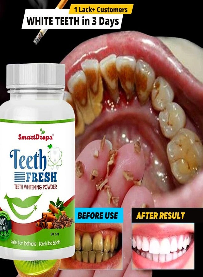 Smartdrops Teeth Whitening Powder, For Shiny Polished Teeth, Improves Teeth Whiteness and Brightness, Helps Fight Plaque, Removes Stains, Freshens Breath, Natural Ingredients, 80gm - Image 4